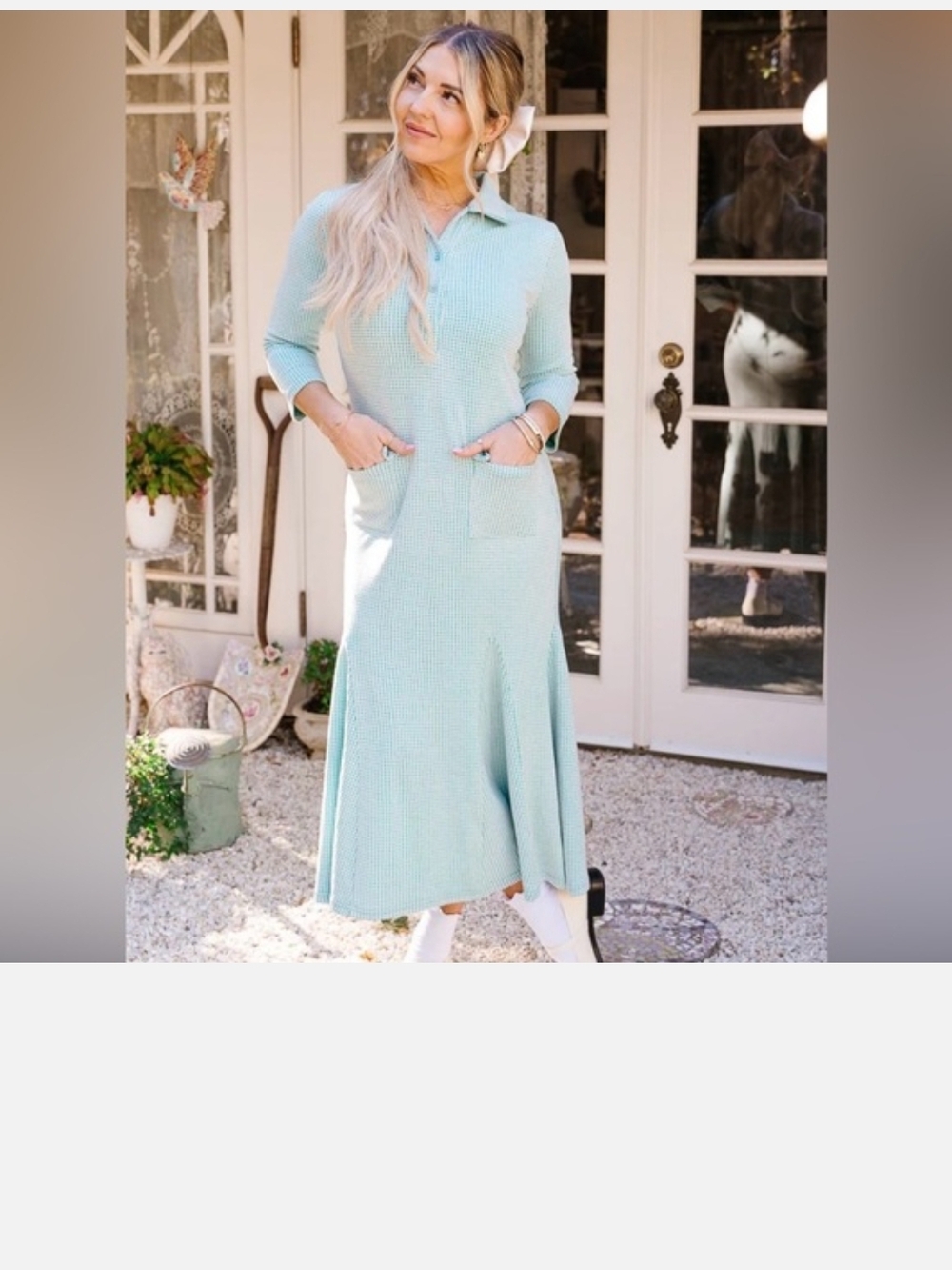 Ivy City Co Light Aqua Knit Polo Midi Dress with Pockets